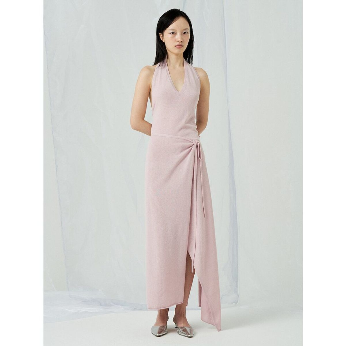 앙개(ANGGAE) Knit Wrap Long Skirt  Pink