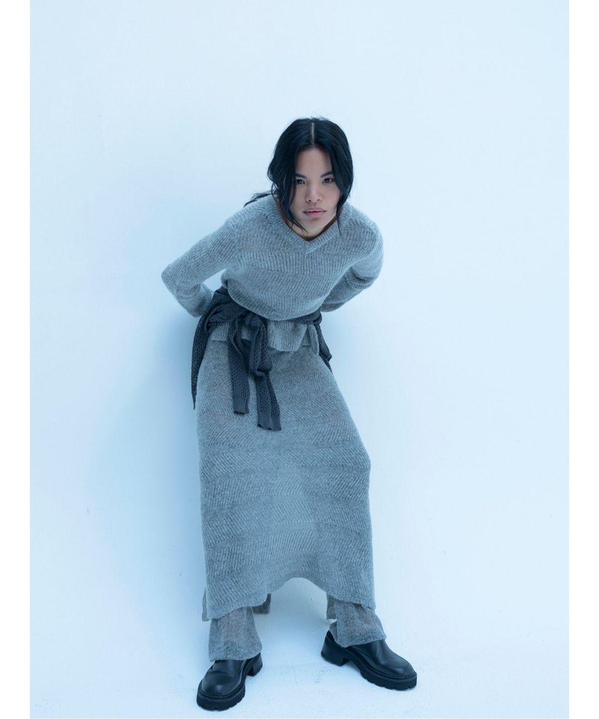 앙개(ANGGAE) Alpaca Blend Long Knit Skirt  Grey