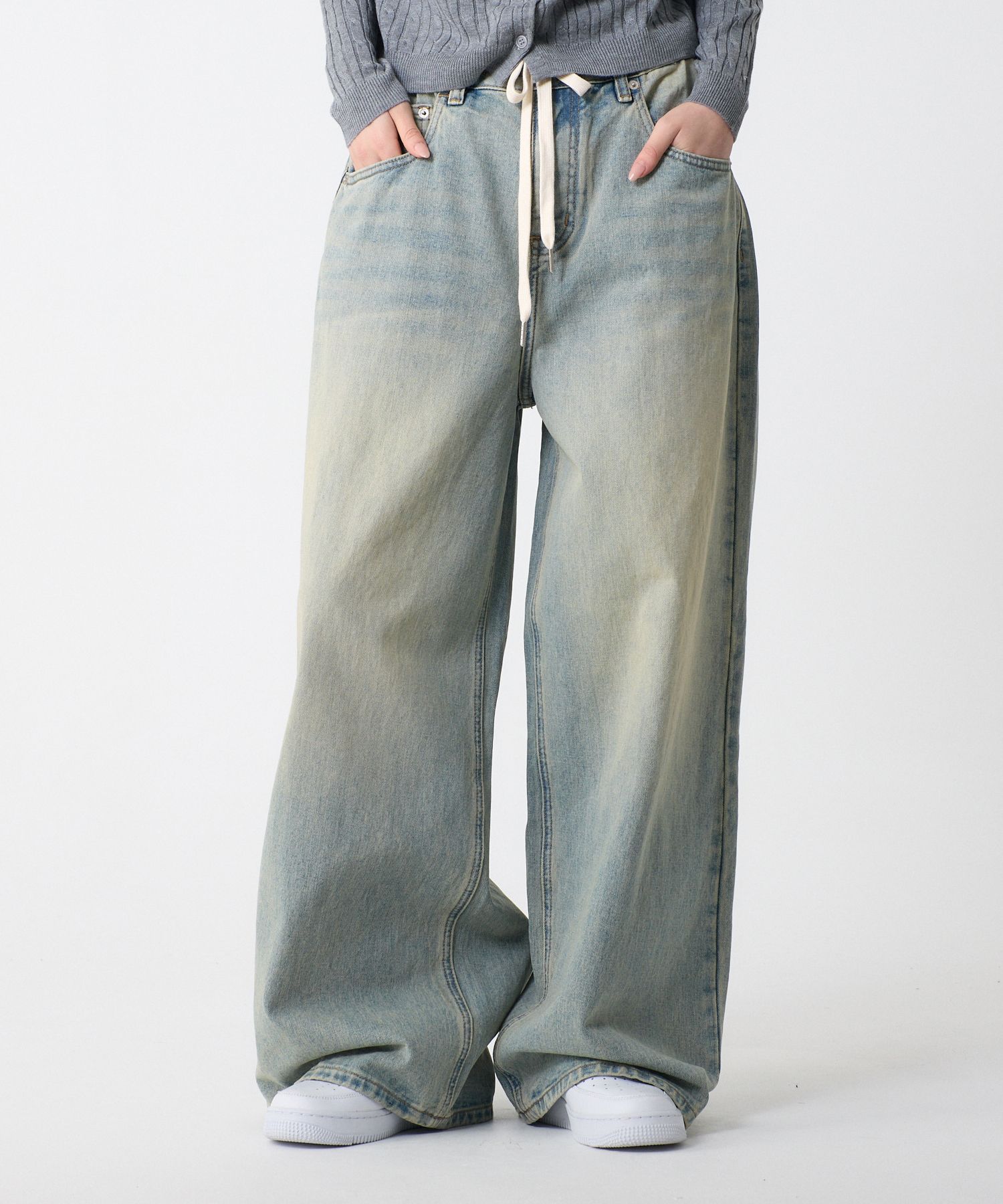 MUSINSA | UNKNOWN PLANET String wide denim pants sand blue