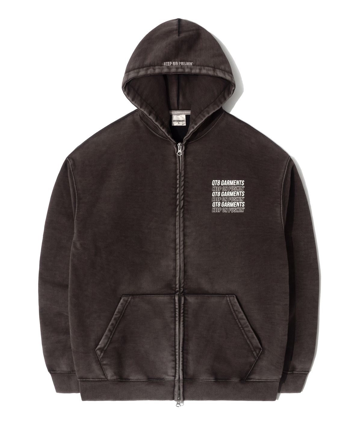 큐티에잇 가먼츠(QT8 GARMENTS) OC Slogan Washed Zip-up hoodie (Black)