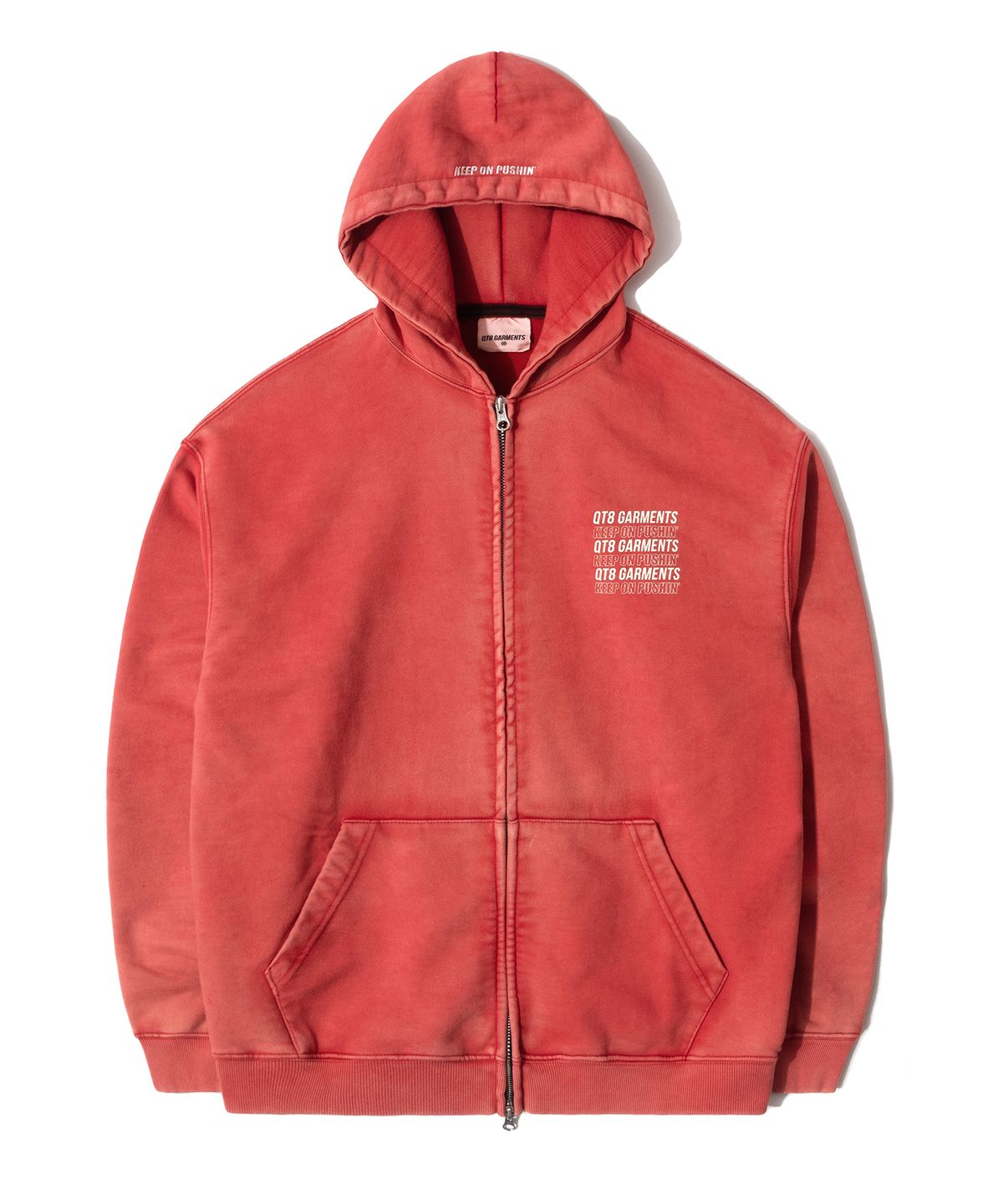 큐티에잇 가먼츠(QT8 GARMENTS) OC Slogan Washed Zip-up hoodie (Red)