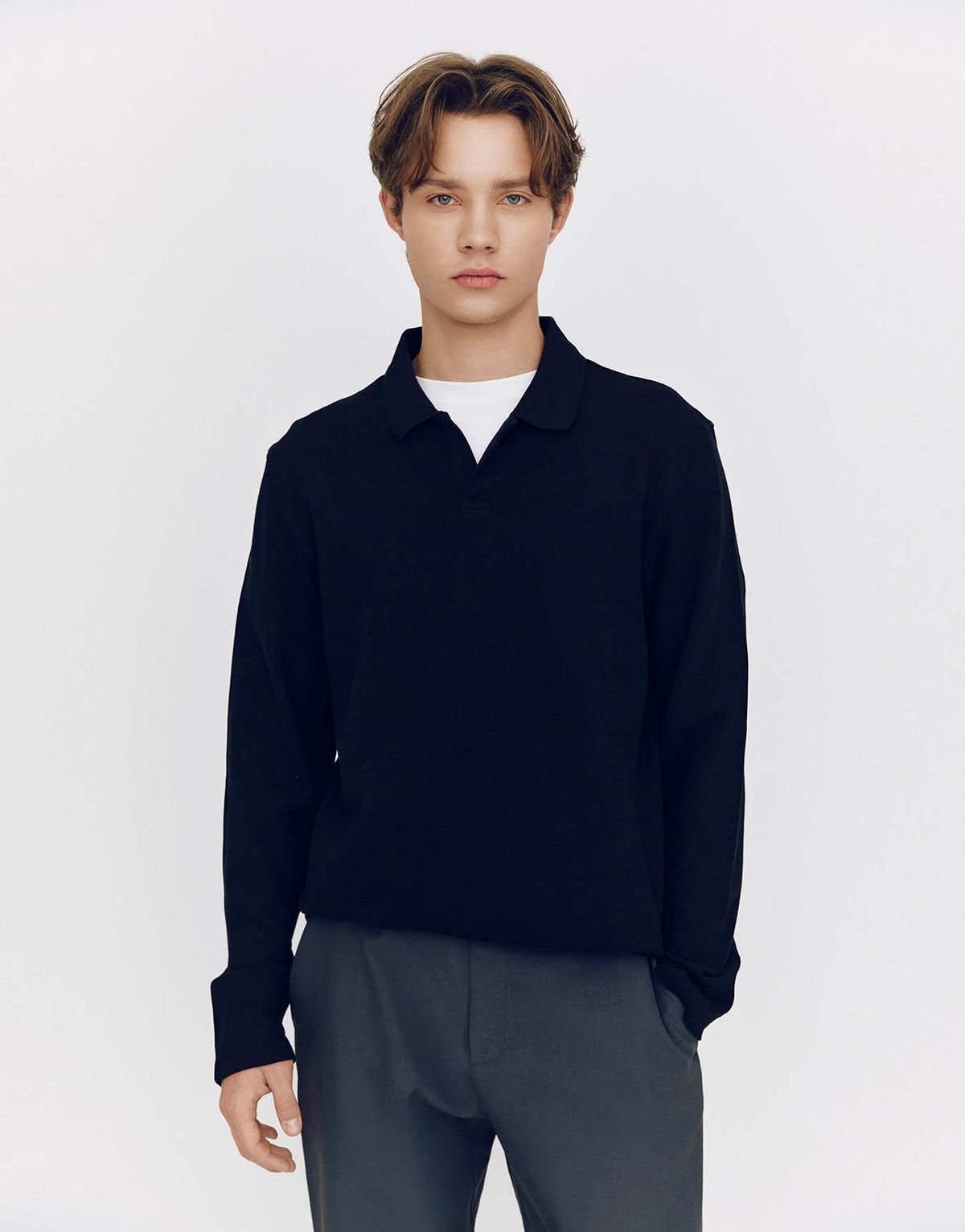 지오다노(GIORDANO) 슬릿넥 카라 텍스쳐 긴팔티 015501 [3color]
