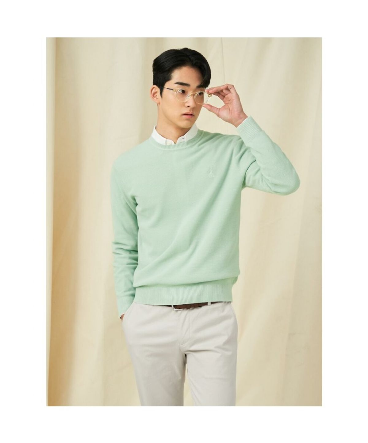 빈폴 멘(BEANPOLE MEN) 젠틀 라운드 니트  라이트 그린 (BC5151C05L)