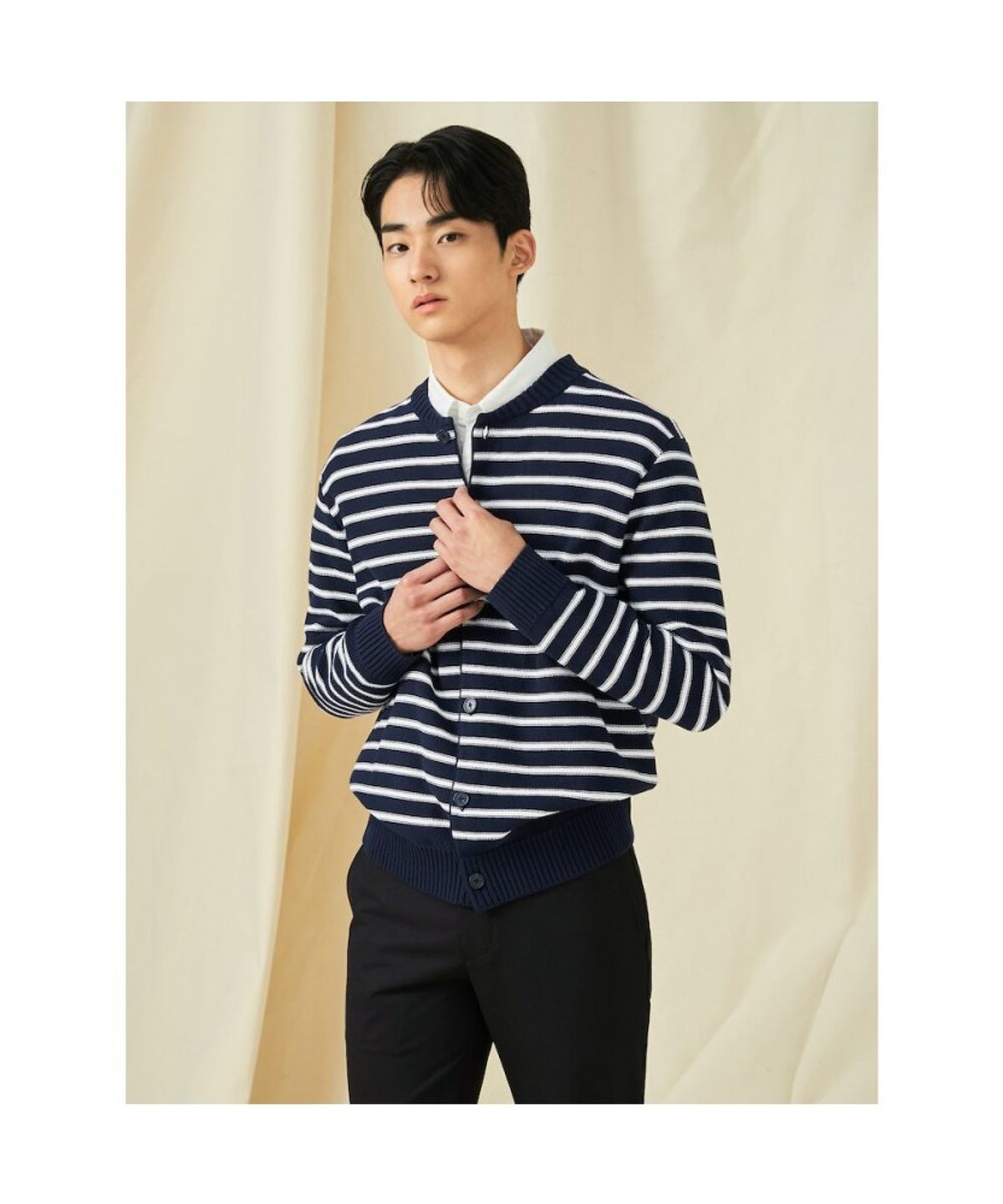 빈폴 멘(BEANPOLE MEN) 스트라이프 라운드 카디건  네이비 (BC515AC13R)