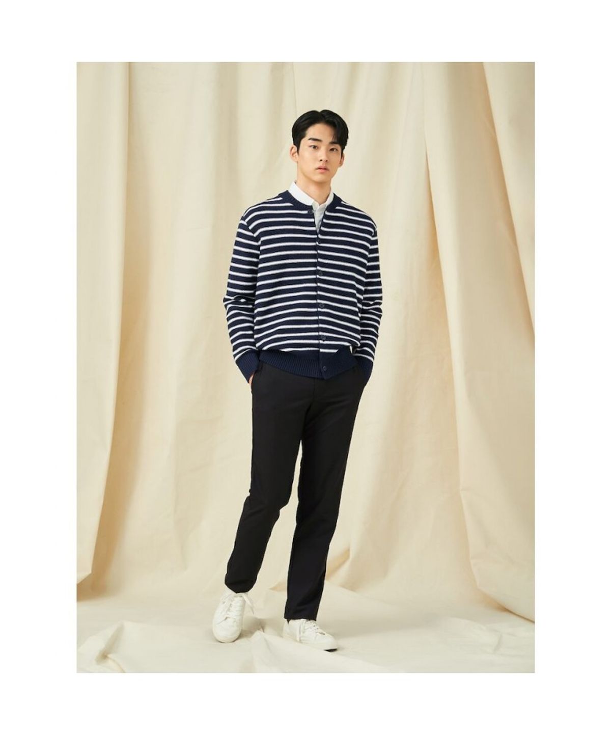 빈폴 멘(BEANPOLE MEN) 스트라이프 라운드 카디건  네이비 (BC515AC13R)