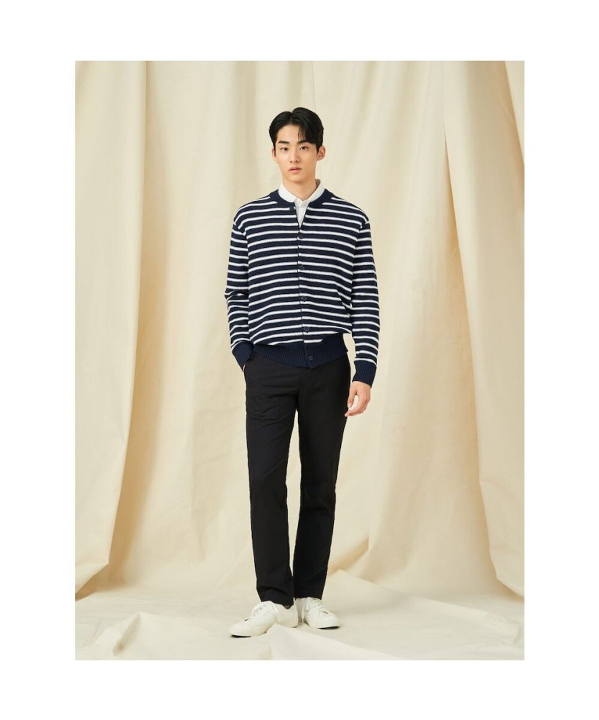 빈폴 멘(BEANPOLE MEN) 스트라이프 라운드 카디건  네이비 (BC515AC13R)