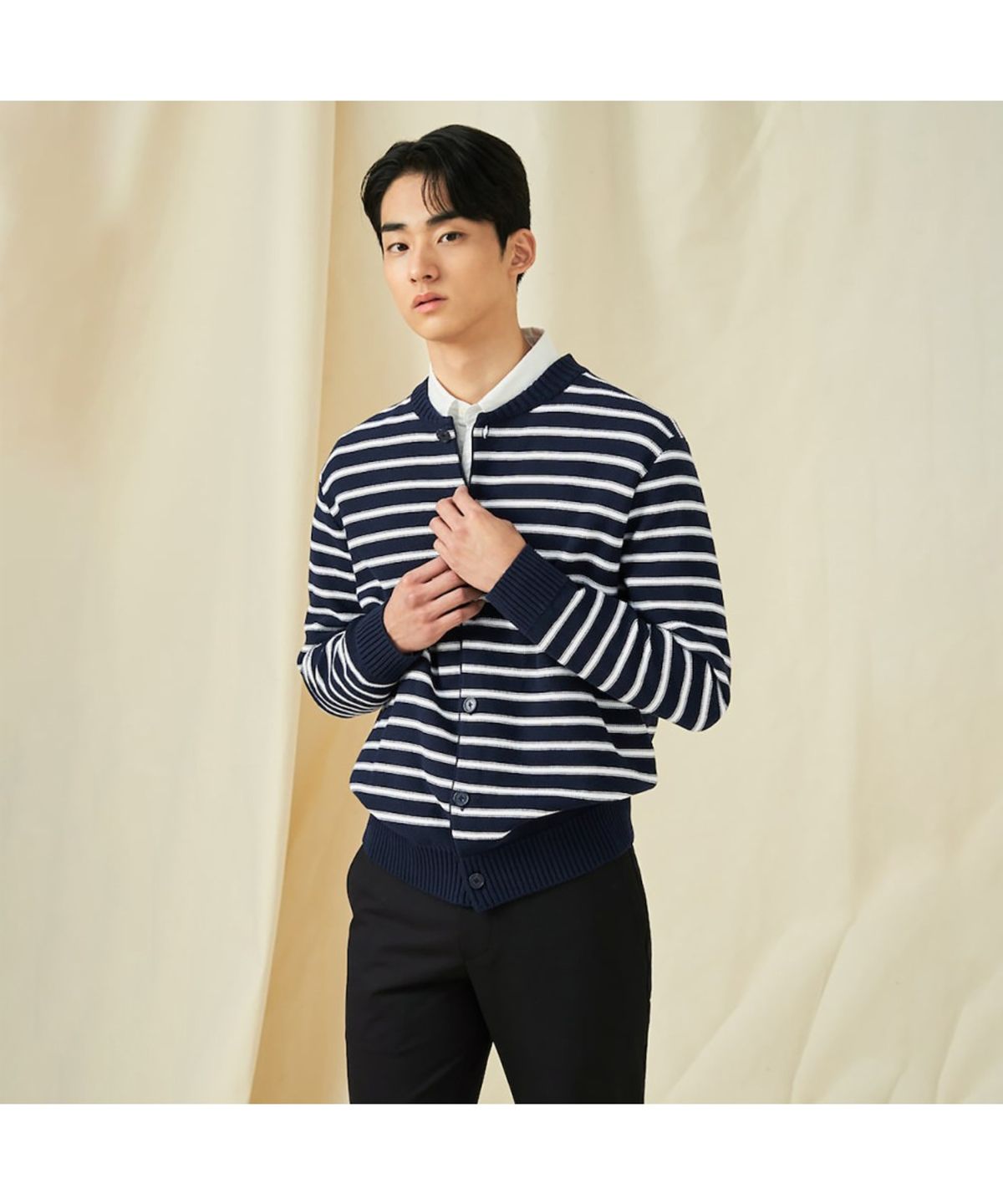 빈폴 멘(BEANPOLE MEN) 스트라이프 라운드 카디건  네이비 (BC515AC13R)