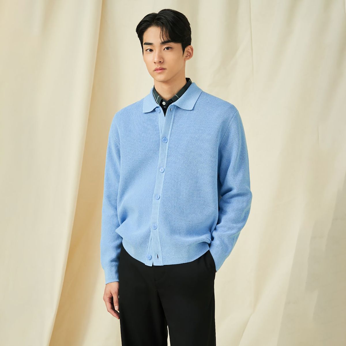 빈폴 멘(BEANPOLE MEN) 칼라넥 카디건  스카이 블루
