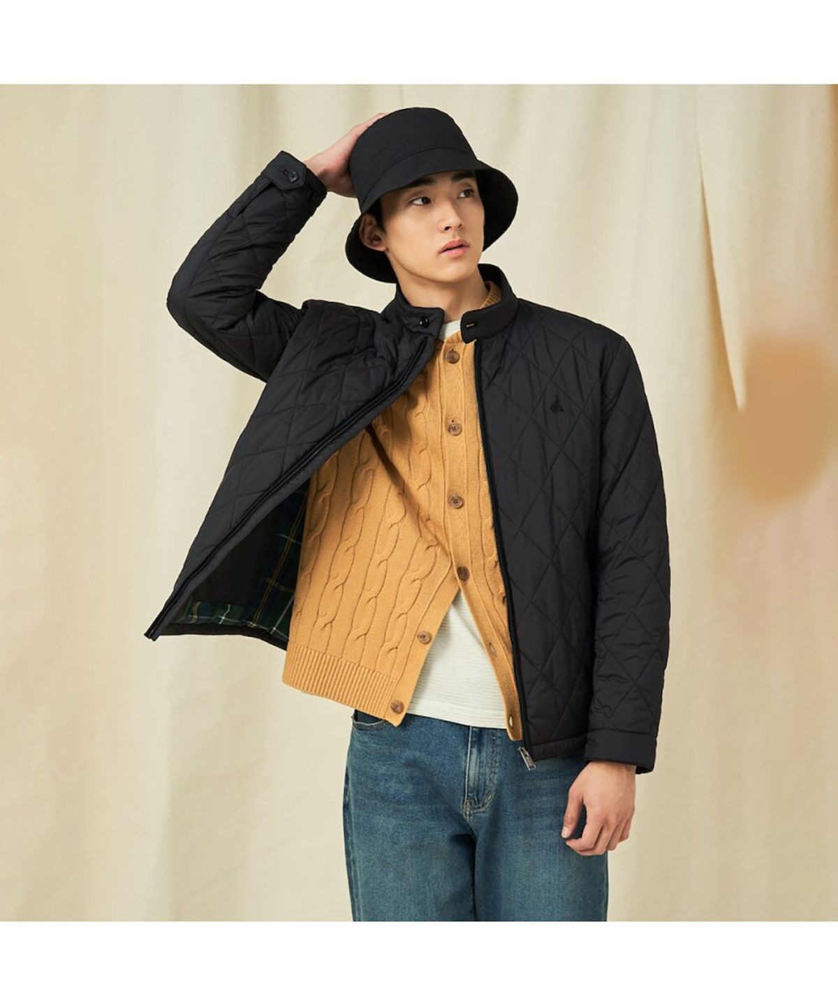 빈폴 멘(BEANPOLE MEN) [Essential] 다이아 패딩 해링턴 재킷  블랙 (BC5138EP15)