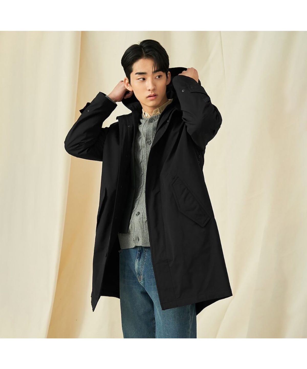 빈폴 멘(BEANPOLE MEN) 후드 디태처블 코트  블랙 (BC5130CP25)