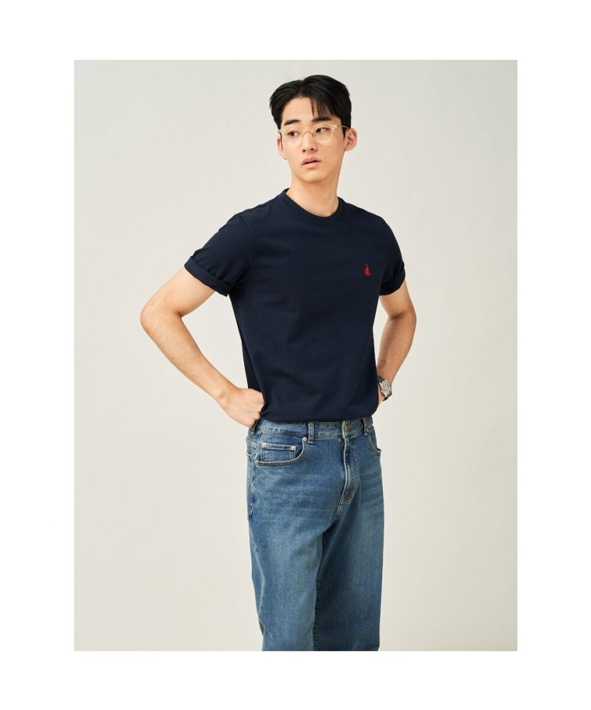 빈폴 멘(BEANPOLE MEN) [Essential] 수피마 코튼 라운드넥 티셔츠  네이비 (BC5242E12R)