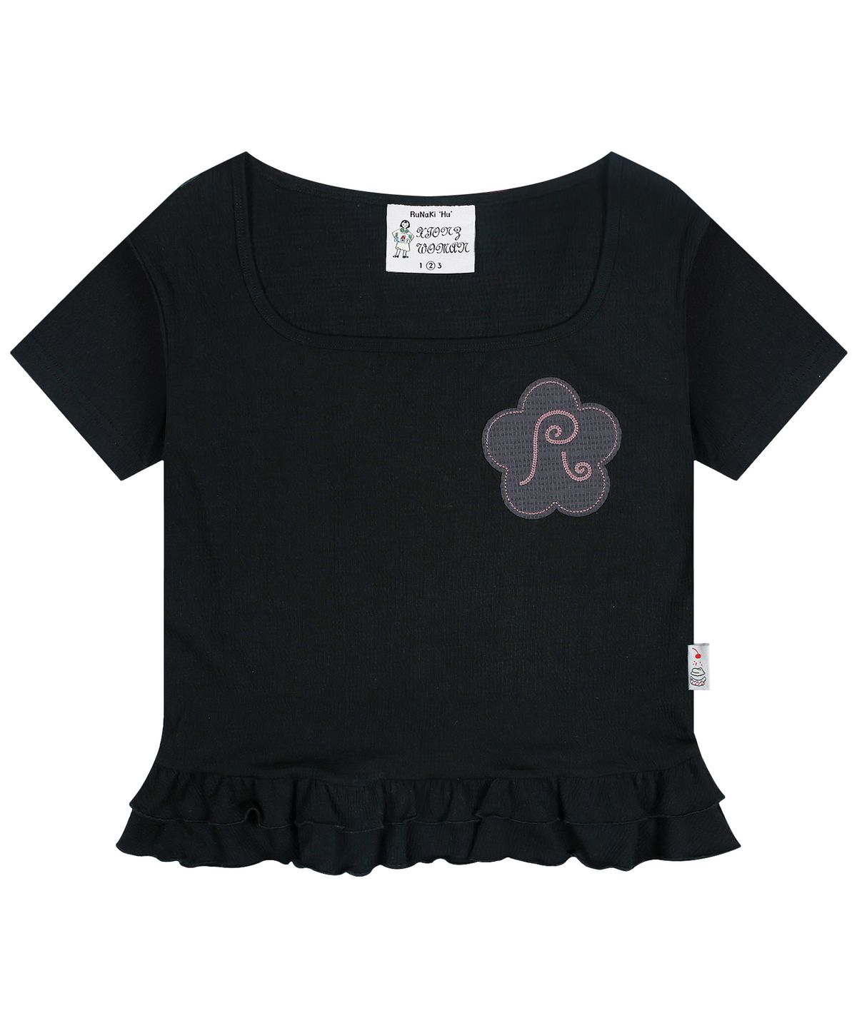 루나키후(RuNaKi'Hu') WXT047 프릴 레이어드 스퀘어넥 숏슬리브 (BLACK)