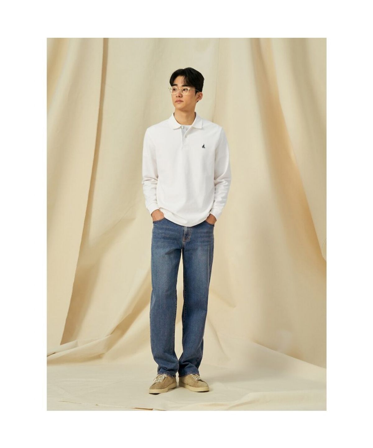 빈폴 멘(BEANPOLE MEN) 미니와플 칼라넥 티셔츠  아이보리 (BC5141C120)