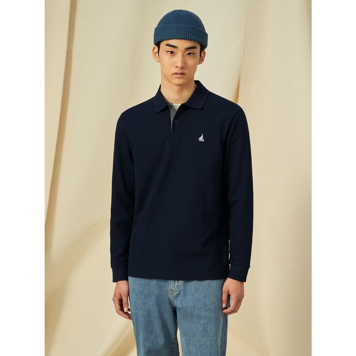 빈폴 멘(BEANPOLE MEN) 미니와플 칼라넥 티셔츠  네이비 (BC5141C12R)