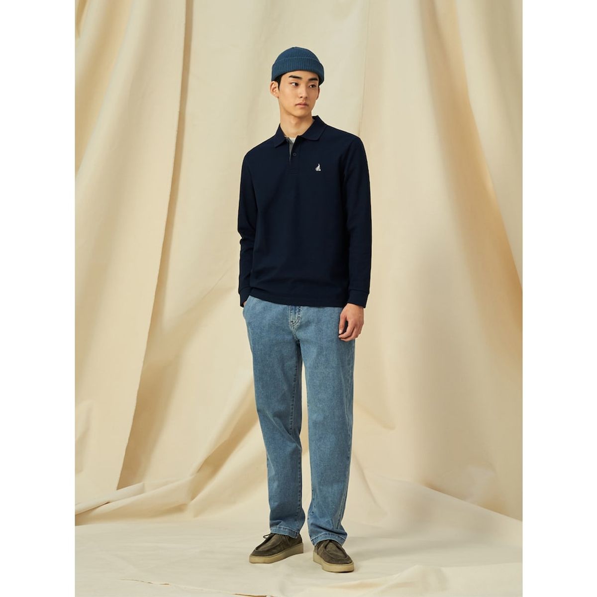 빈폴 멘(BEANPOLE MEN) 미니와플 칼라넥 티셔츠  네이비 (BC5141C12R)