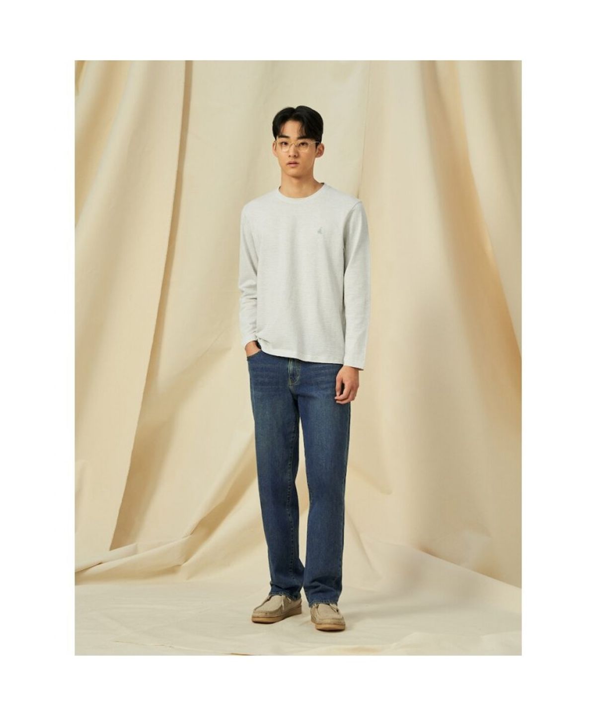 빈폴 멘(BEANPOLE MEN) 미니 스트라이프 라운드 티셔츠  라이트 그린 (BC5141C32L)