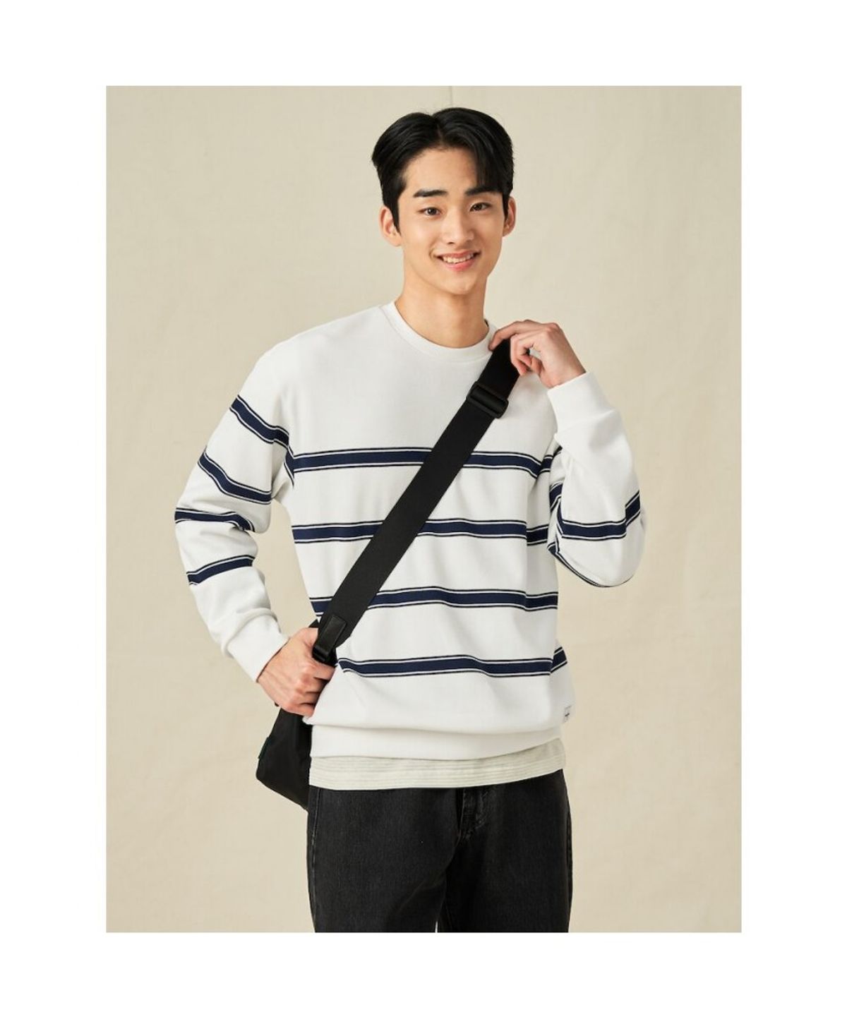 빈폴 멘(BEANPOLE MEN) 스트라이프 스웨트 셔츠  아이보리
