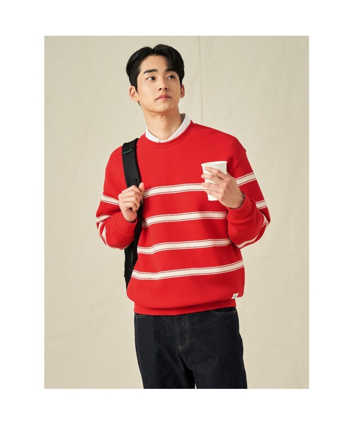 빈폴 멘(BEANPOLE MEN) 스트라이프 스웨트 셔츠  레드 (BC5141C316)