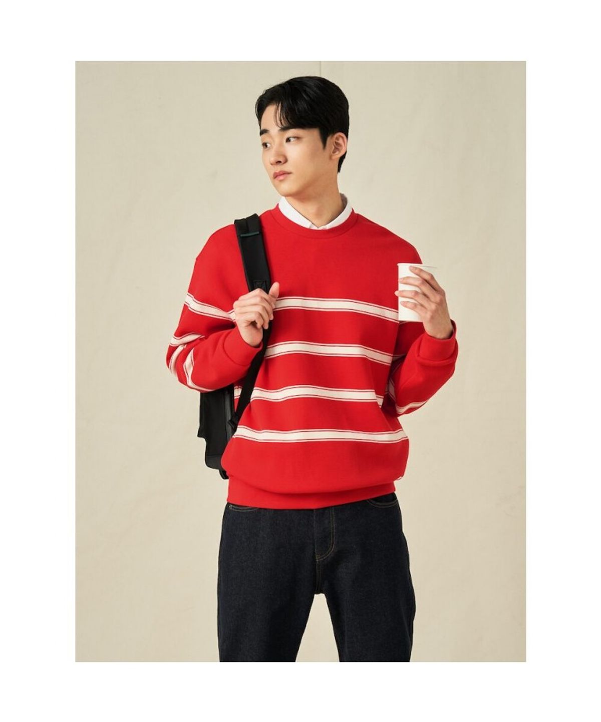빈폴 멘(BEANPOLE MEN) 스트라이프 스웨트 셔츠  레드 (BC5141C316)