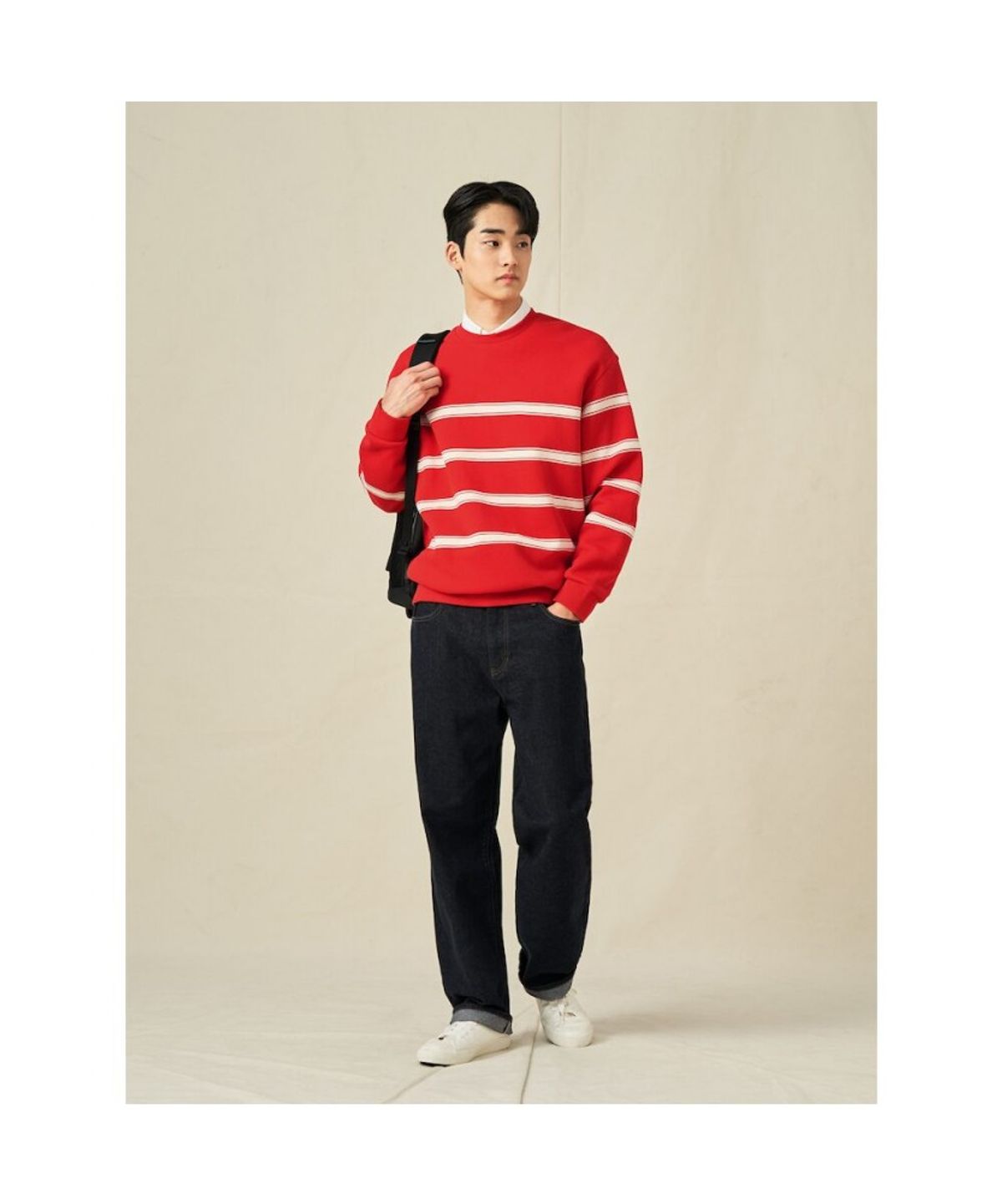 빈폴 멘(BEANPOLE MEN) 스트라이프 스웨트 셔츠  레드 (BC5141C316)