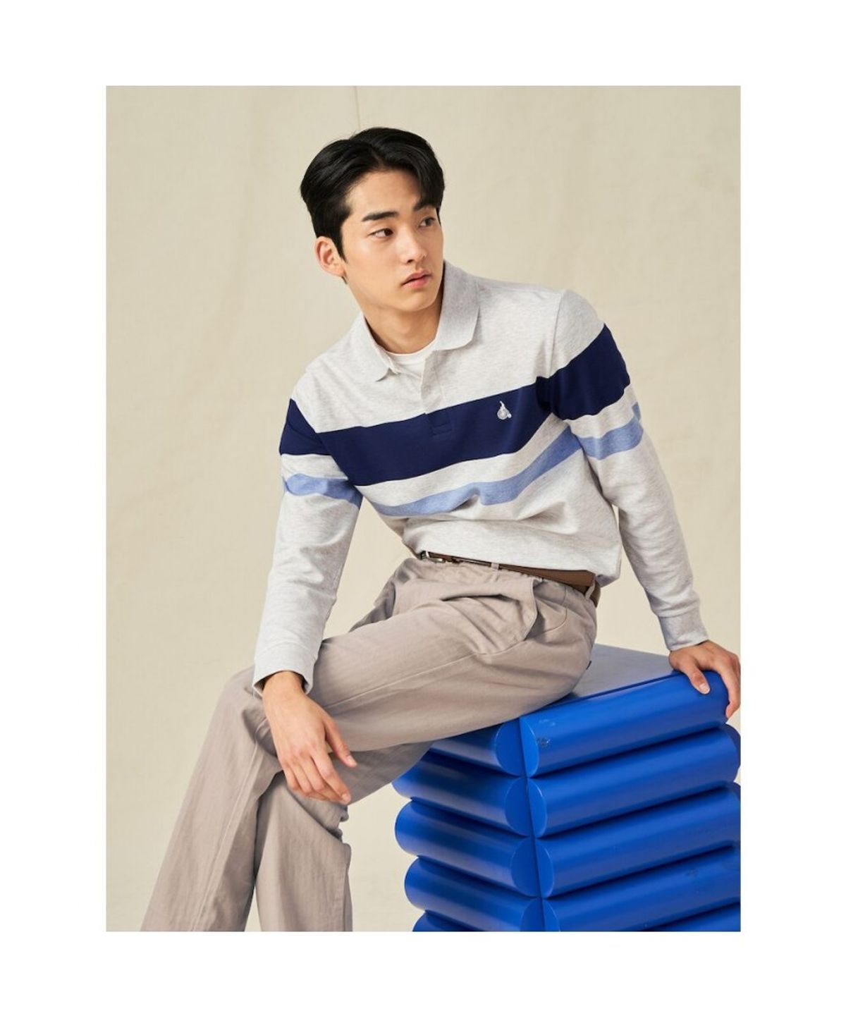 빈폴 멘(BEANPOLE MEN) 피케 컬러블록 칼라넥 티셔츠  라이트 그레이 (BC5141C132)