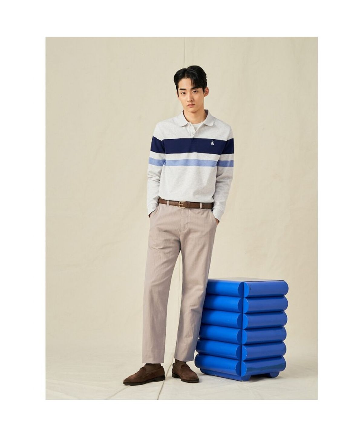 빈폴 멘(BEANPOLE MEN) 피케 컬러블록 칼라넥 티셔츠  라이트 그레이 (BC5141C132)