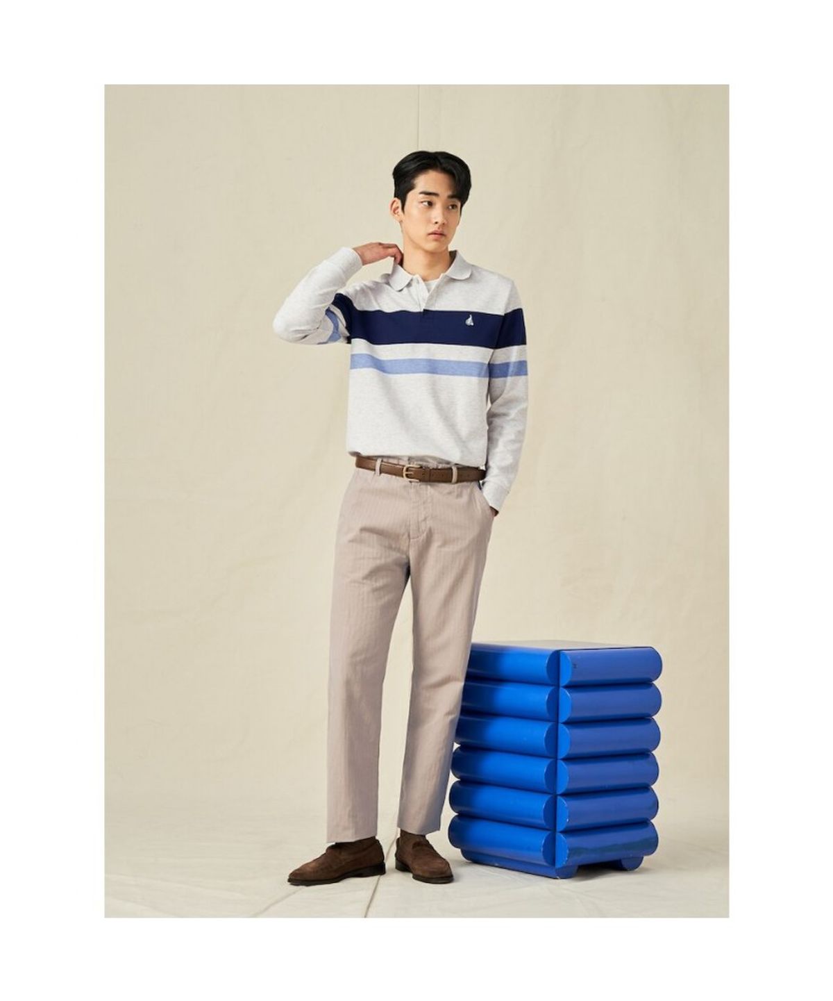 빈폴 멘(BEANPOLE MEN) 피케 컬러블록 칼라넥 티셔츠  라이트 그레이 (BC5141C132)