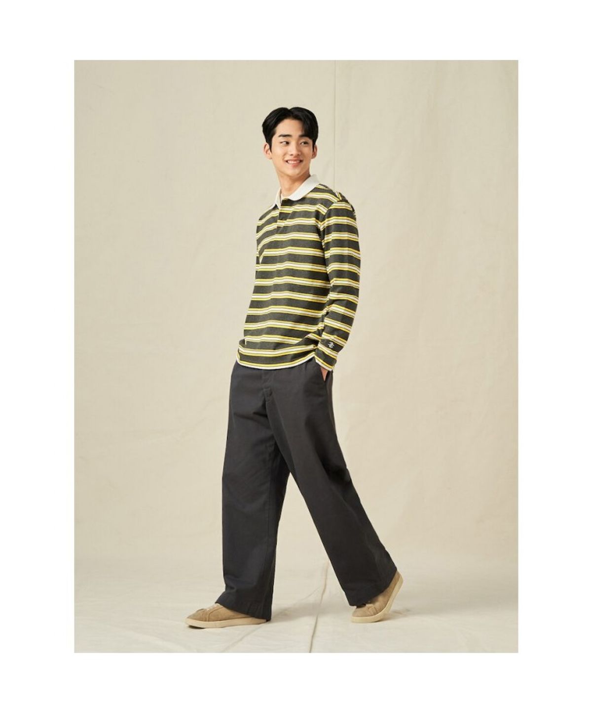 빈폴 멘(BEANPOLE MEN) 스트라이프 칼라넥 티셔츠  그레이 (BC5241C163)