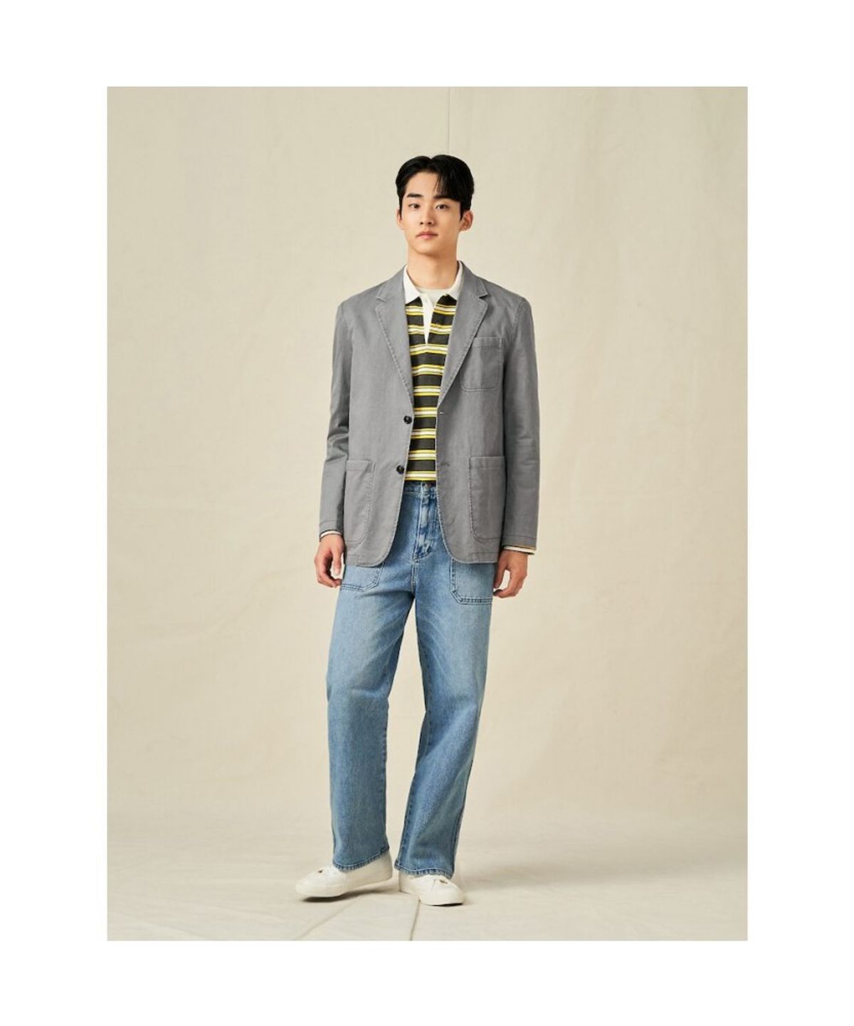 빈폴 멘(BEANPOLE MEN) 스트라이프 칼라넥 티셔츠  그레이 (BC5241C163)