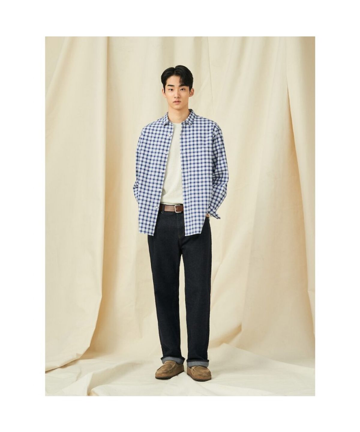 빈폴 멘(BEANPOLE MEN) 멜란지 체크 셔츠  네이비 (BC5164C31R)