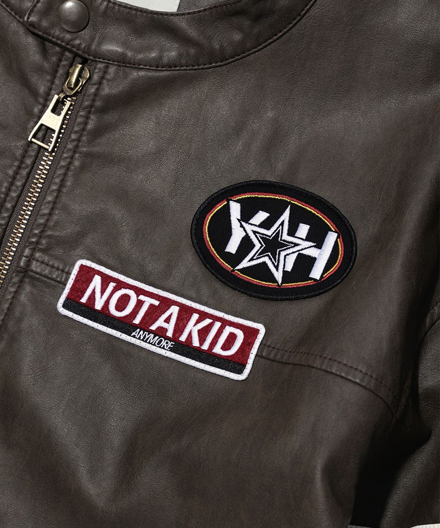 MUSINSA | YOUHEE WAPPEN DETAIL BIKER JACKET BROWN
