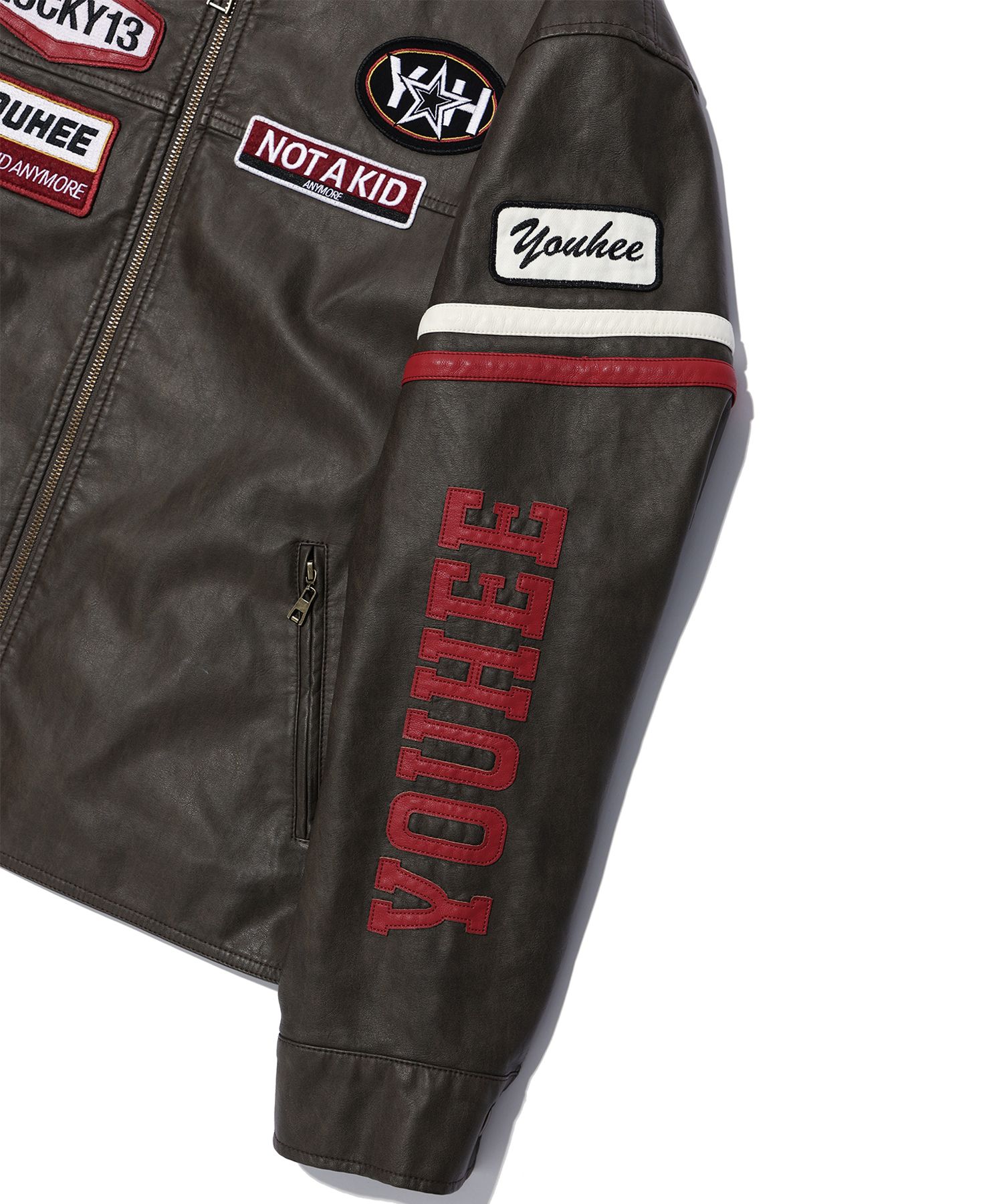 ★YOUHEE★WAPPEN DETAIL BIKER JACKET【送料込/関税込】 MUSINSA | YOUHEE WAPPEN DETAIL BIKER JACKET BROWN