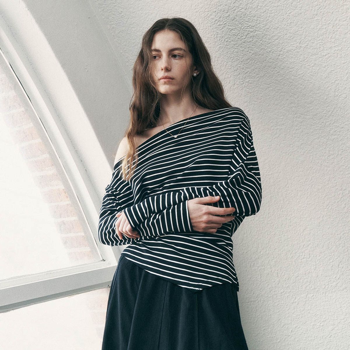 프라우드 마리(PROUD MARY) PM_Stripe off-the-shoulder top_BLACK