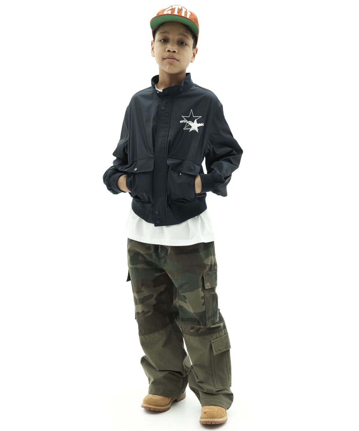 테이크이지 키즈(TAKEASY KIDS) 콤비네이션 립스탑 카고 팬츠 (카모카키)