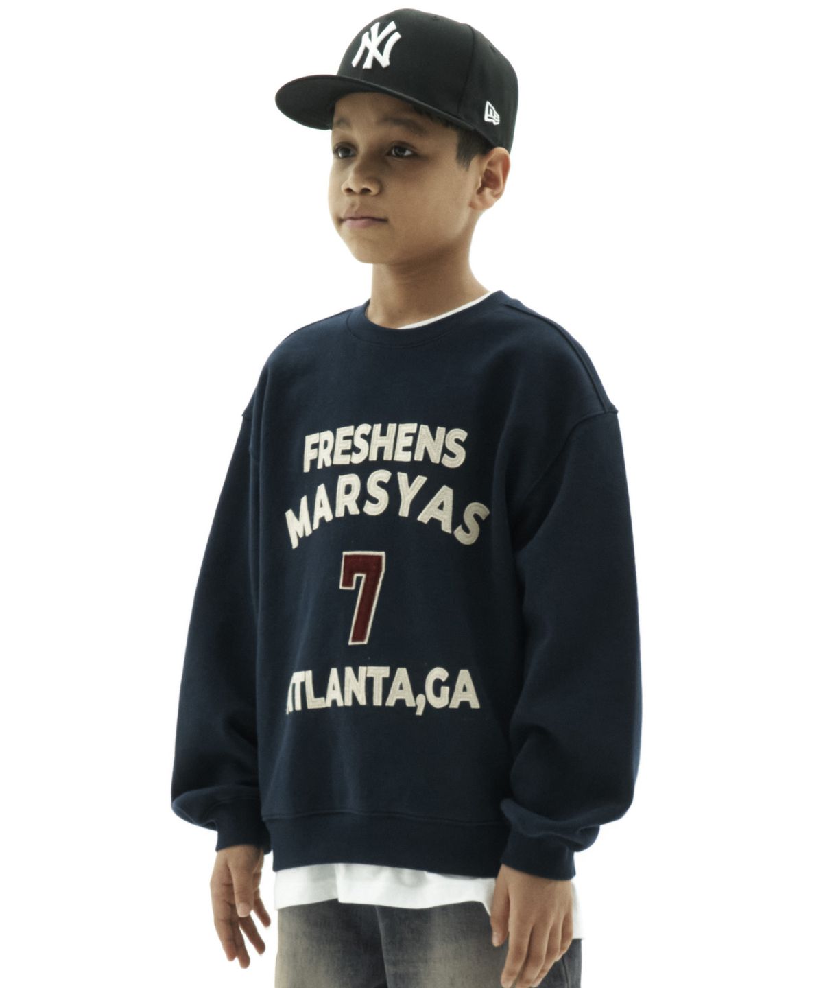 테이크이지 키즈(TAKEASY KIDS) 마르시아스 크루넥 절개 오버맨투맨 (다크네이비)