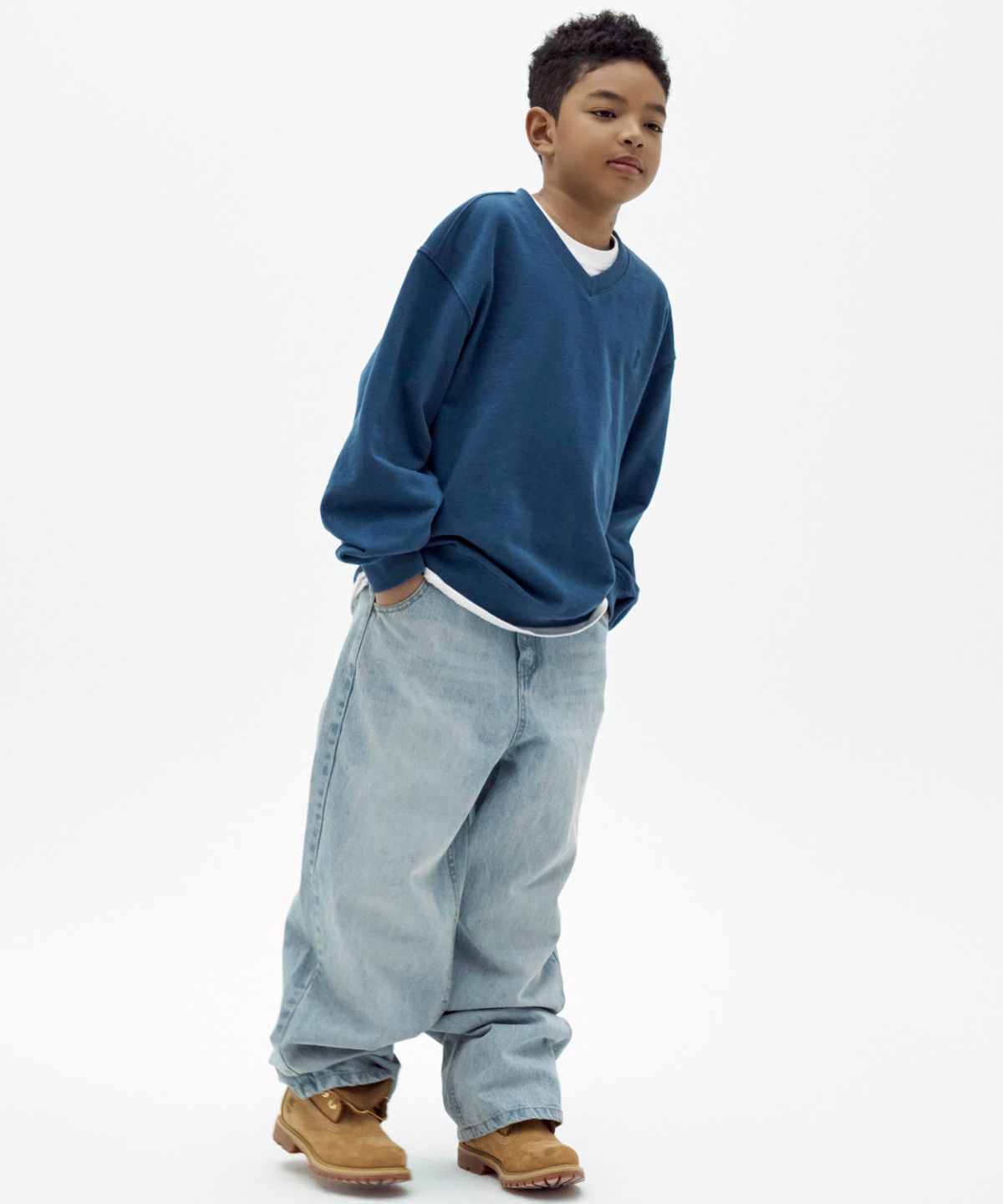 테이크이지 키즈(TAKEASY KIDS) 스몰라쿠 브이넥 오버맨투맨 (딥블루)
