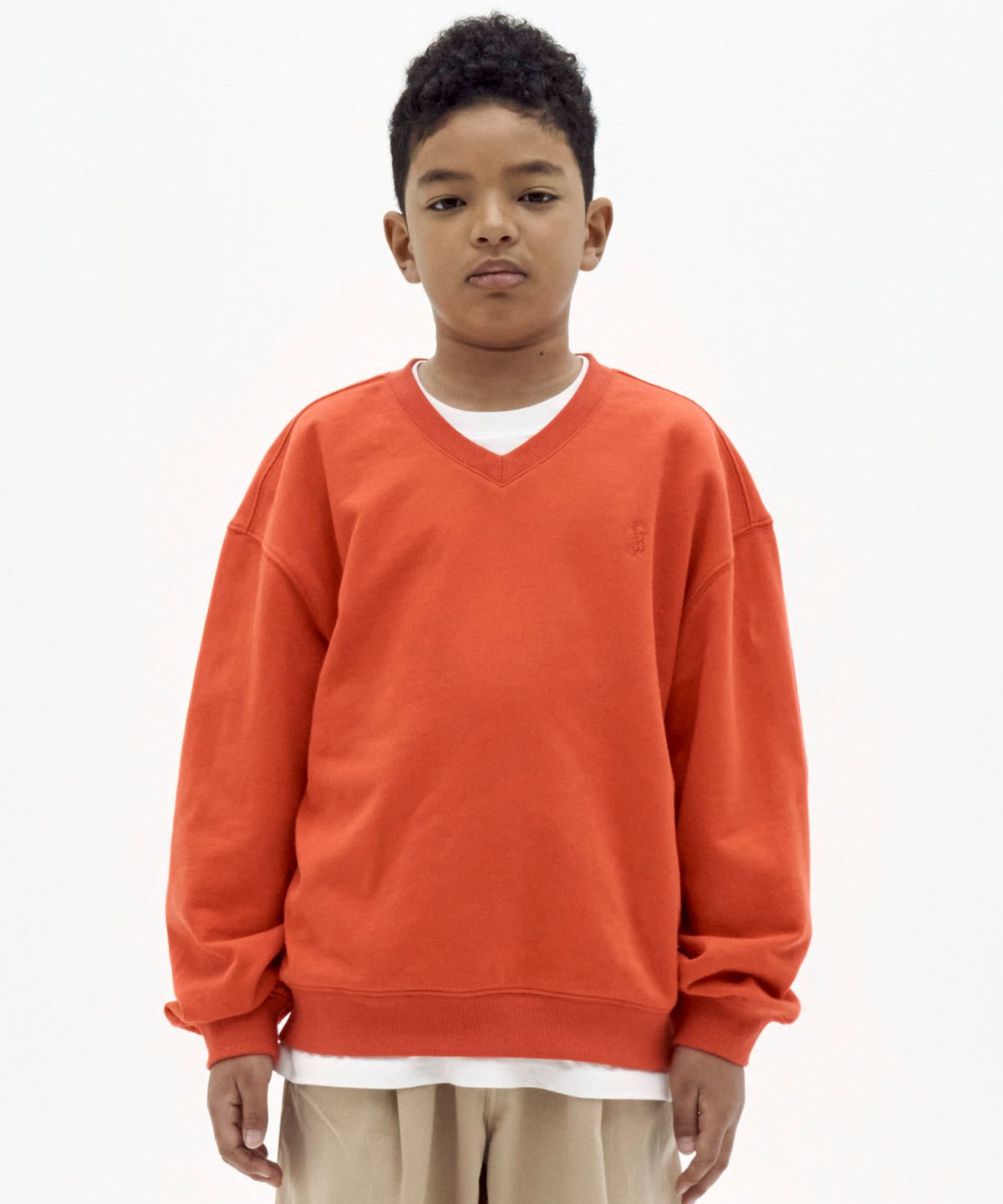테이크이지 키즈(TAKEASY KIDS) 스몰라쿠 브이넥 오버맨투맨 (오렌지레드)