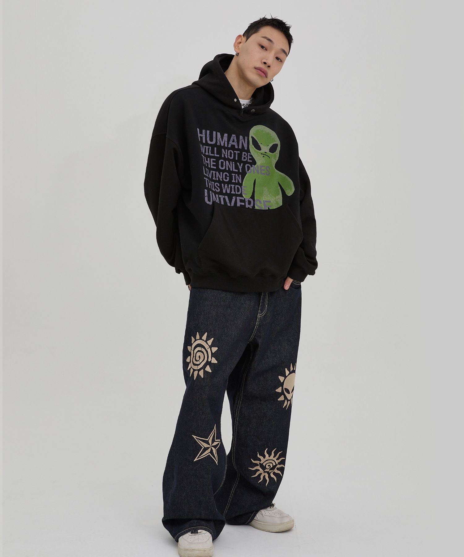 ●HOODHOOD● Western Alien Embroidered Denim Pants Light Blu MUSINSA | HOODHOOD HD Alien Multi-Embroidery Denim Pants