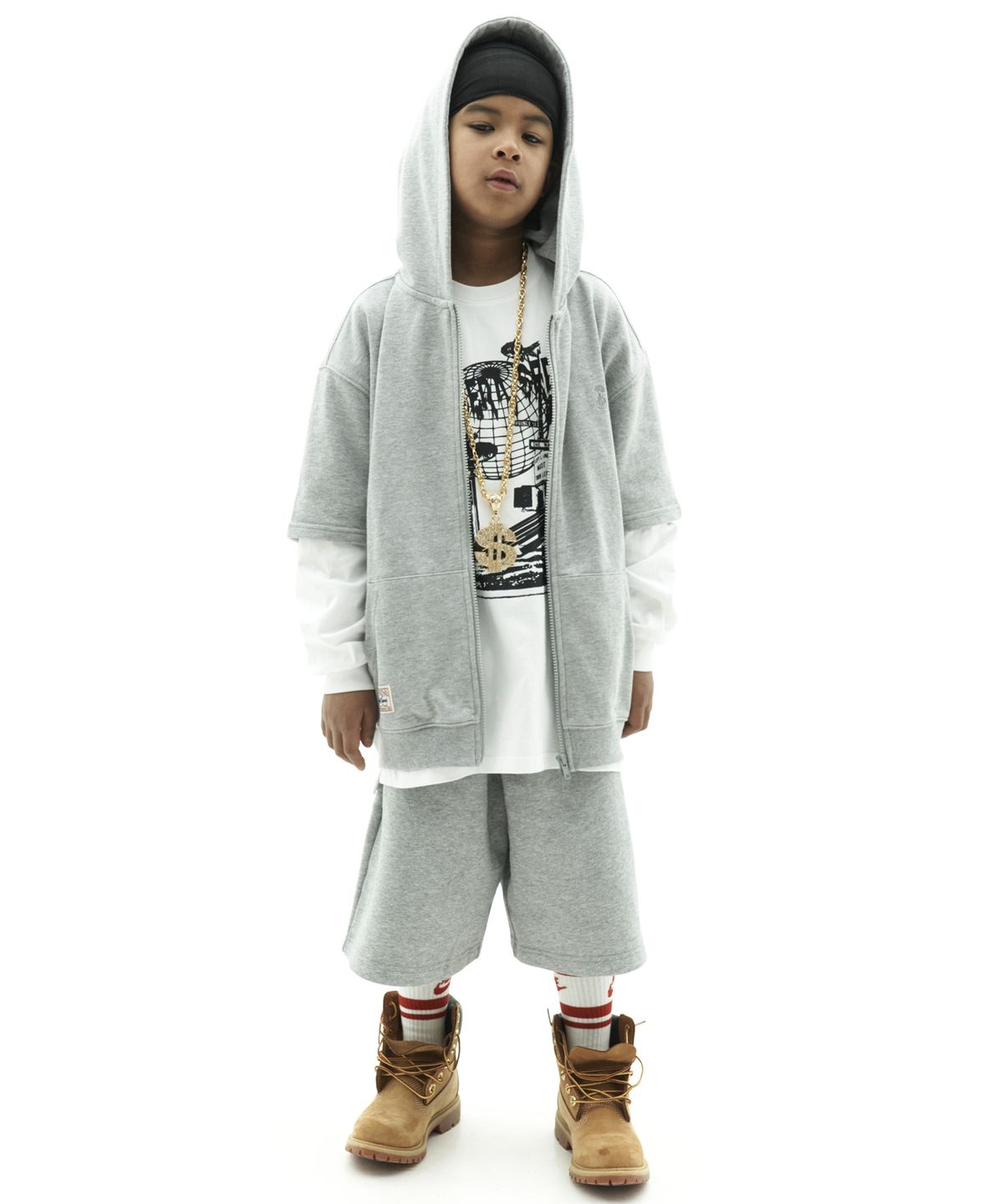 테이크이지 키즈(TAKEASY KIDS) 자이언트핏 하프소매 후드집업 (멜란지그레이)