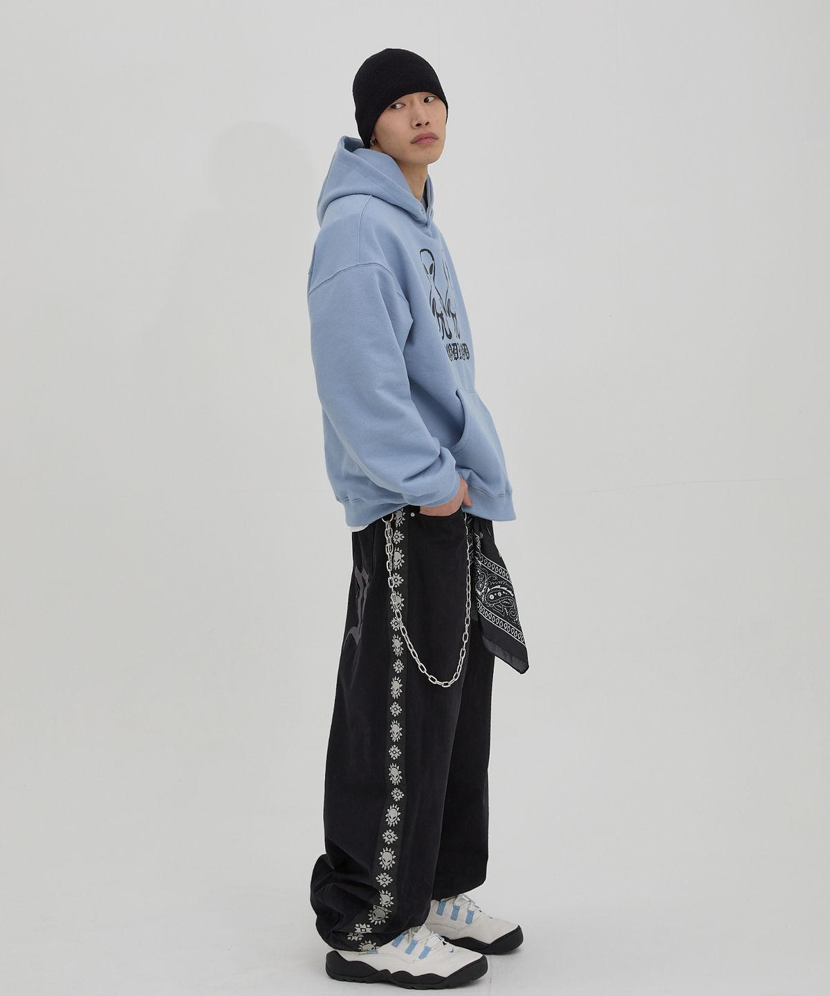 후드후드(HOODHOOD) 사이드 밴드 벌룬 코튼 팬츠 블랙