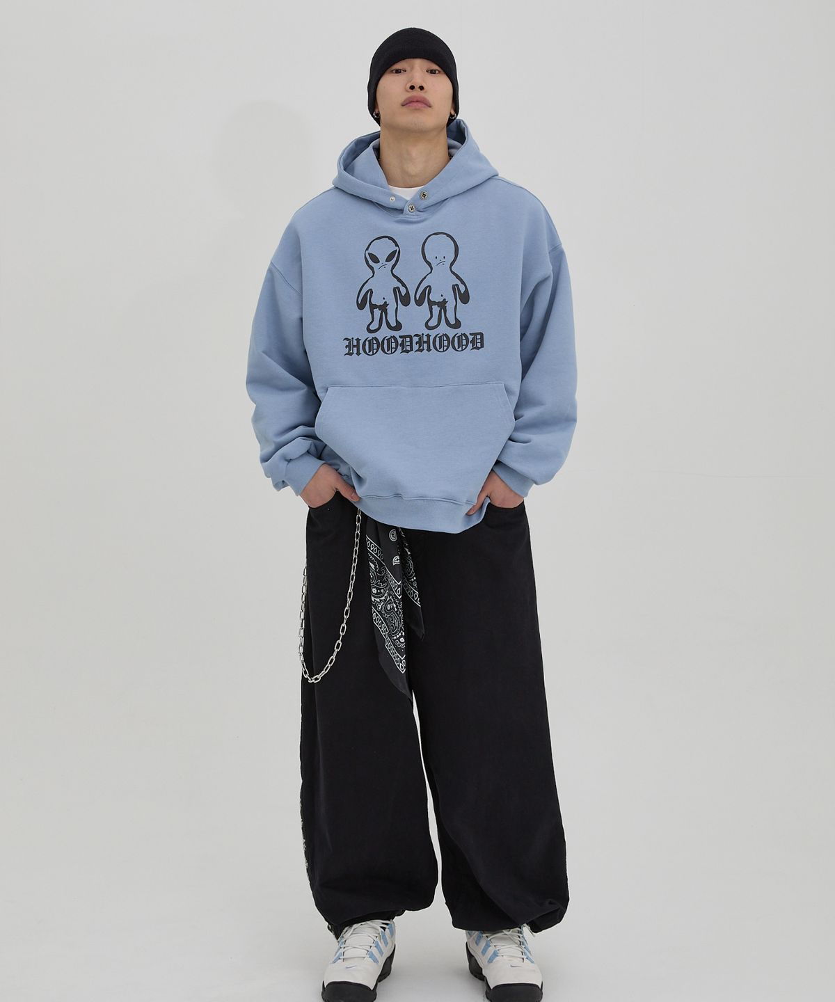 후드후드(HOODHOOD) 사이드 밴드 벌룬 코튼 팬츠 블랙