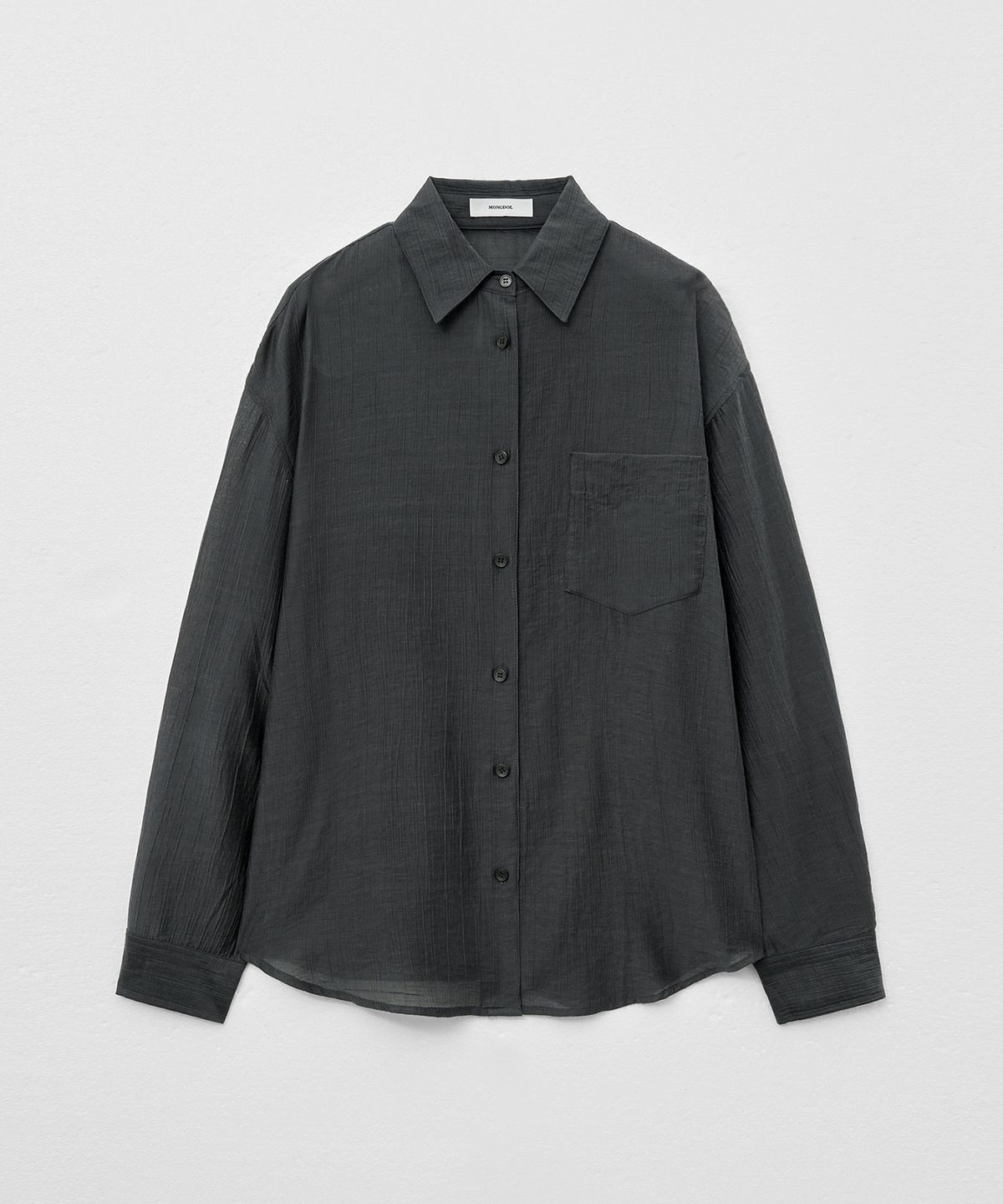 몽돌(MONGDOL) 텐셀 시스루 루즈핏 셔츠 차콜 MDSH019CHARCOAL