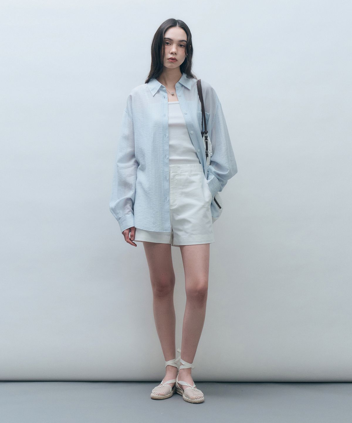 몽돌(MONGDOL) 텐셀 시스루 루즈핏 셔츠 스카이블루 MDSH019SKYBLUE