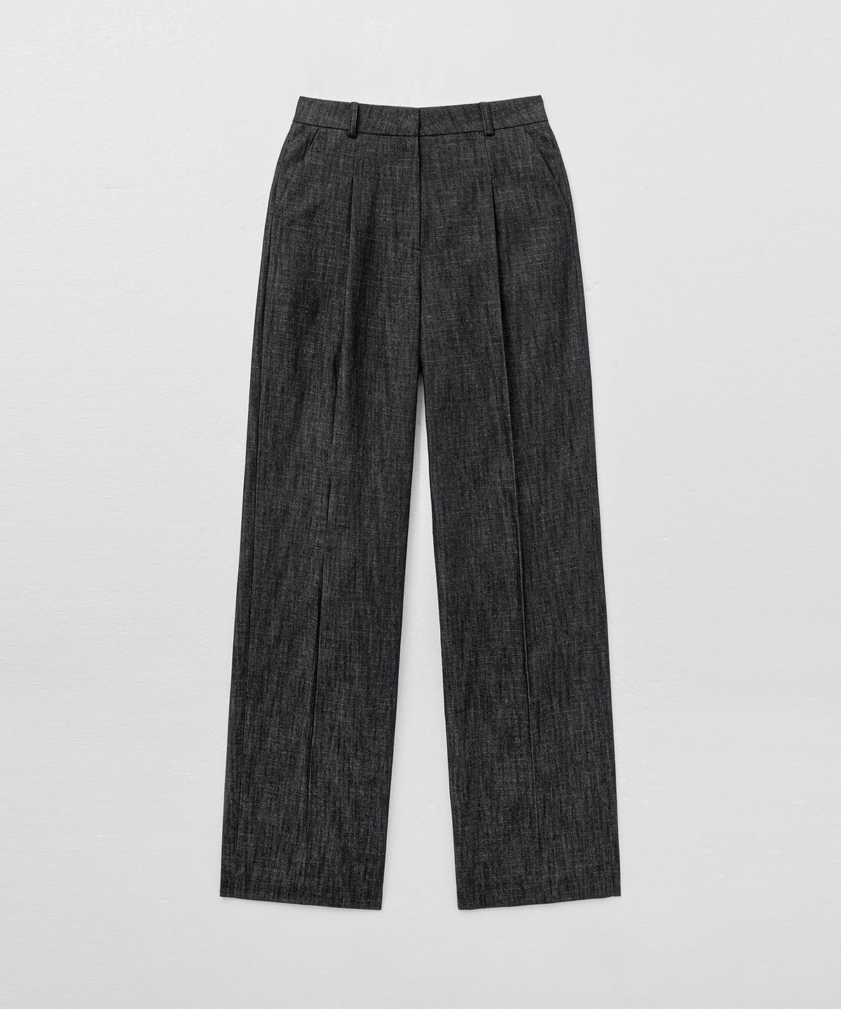 몽돌(MONGDOL) 린넨라이크 데님 원턱 와이드 팬츠 블랙 MDPT025DENIMBLACK