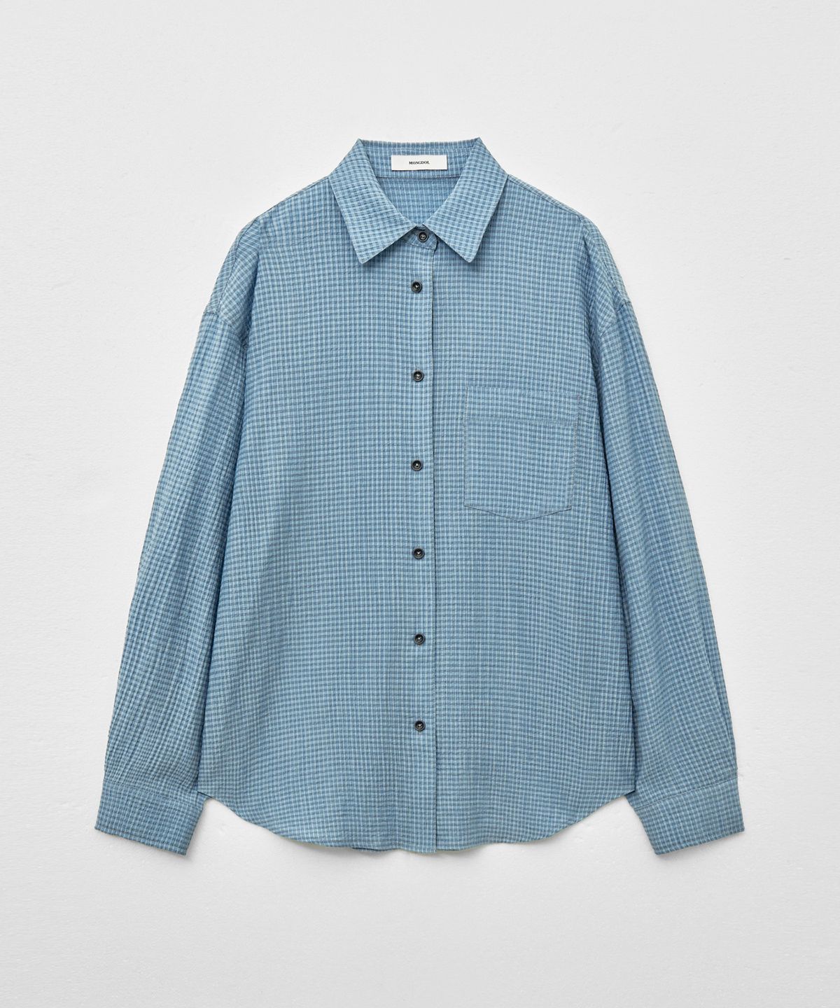 몽돌(MONGDOL) 체크 시어서커 오버핏 셔츠 블루 MDSH019CHECKBLUE