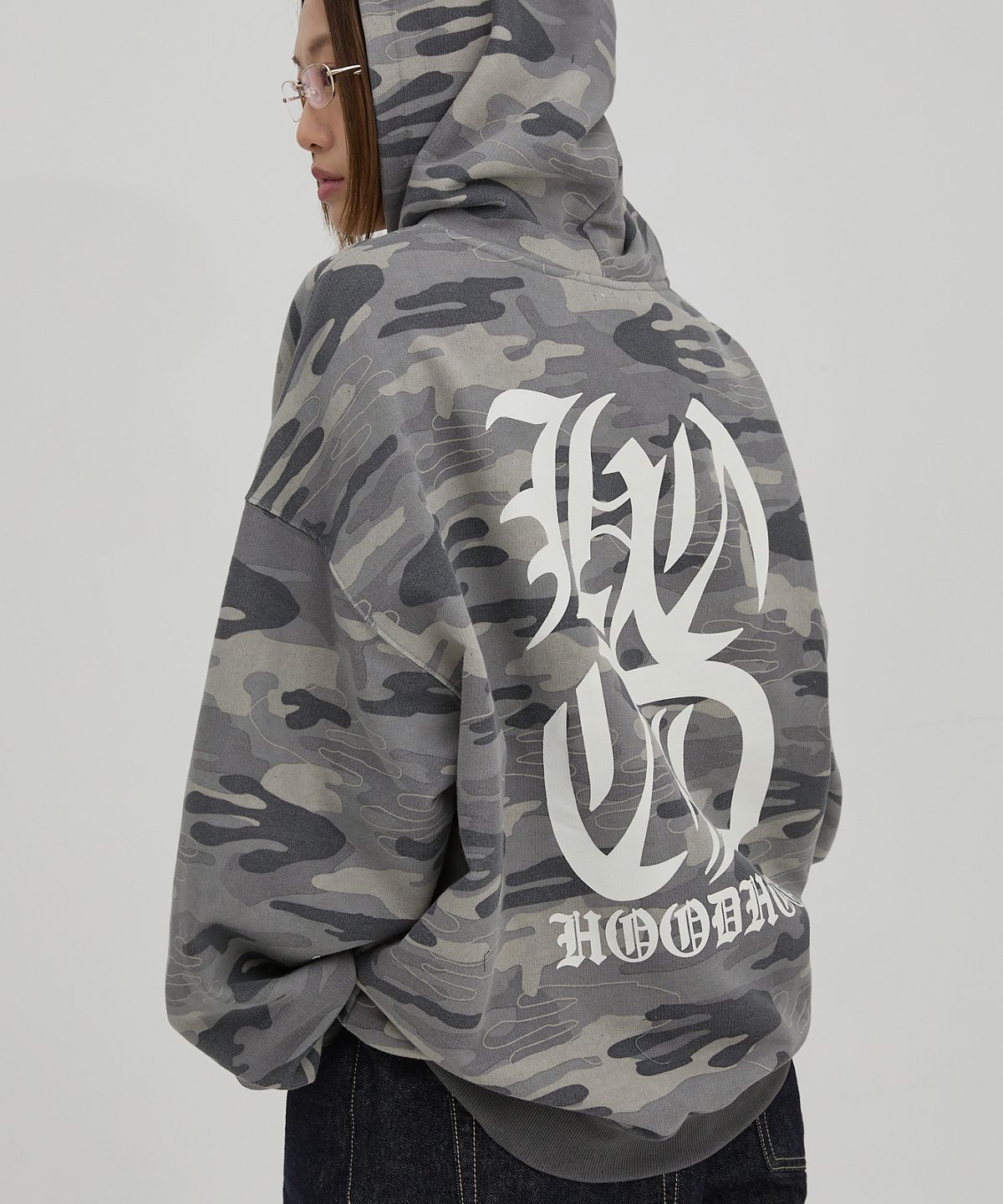 후드후드(HOODHOOD) H 로고 에일리언 오버핏 후드 카모