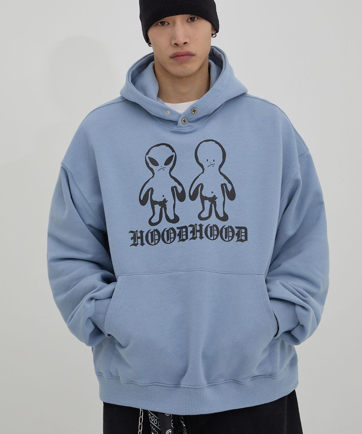 후드후드(HOODHOOD) 트윈 에일리언 오버핏 후드 스카이블루