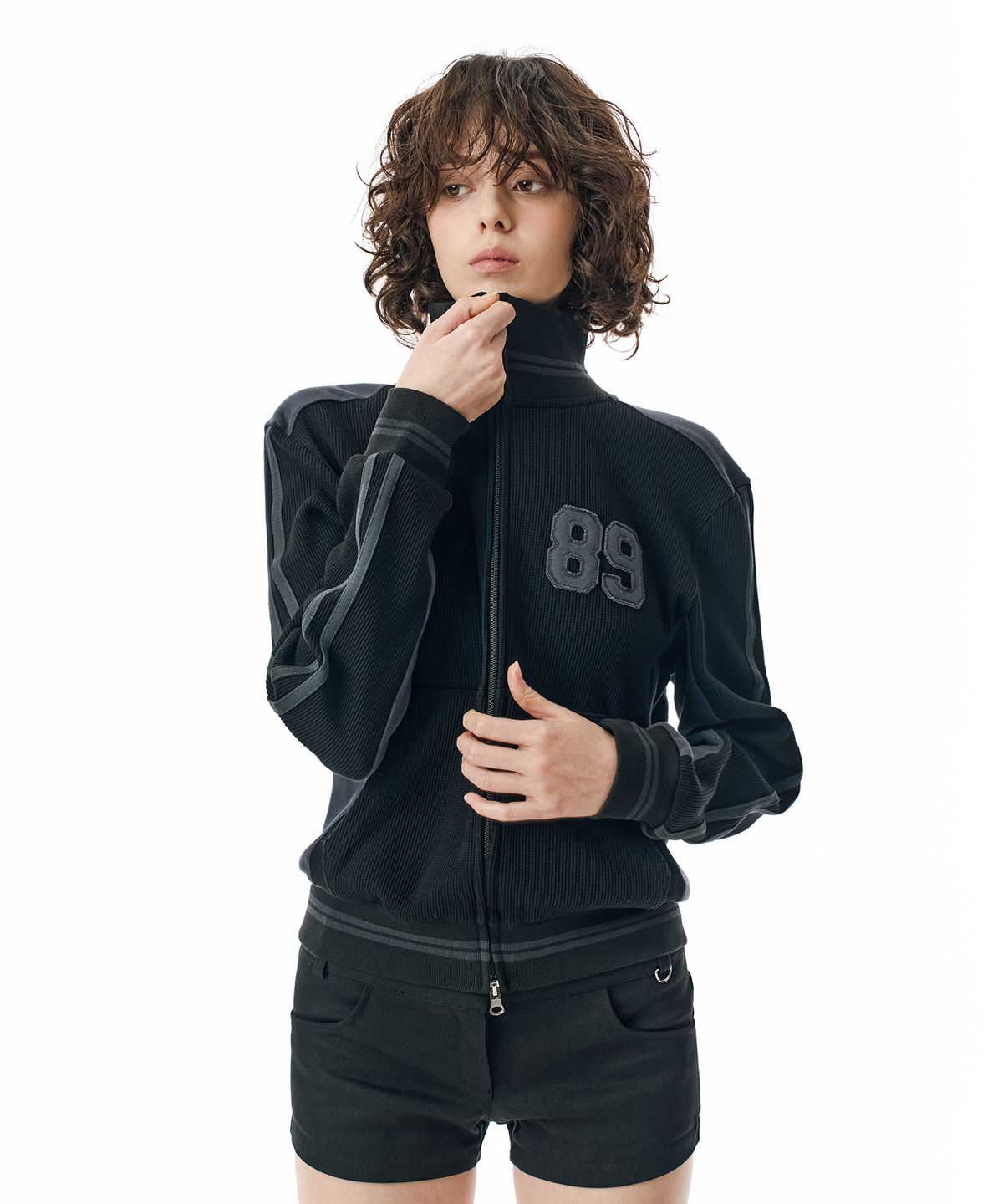 세컨모놀로그(SECONDMONO) Waffle Track Jacket [BLACK]_SEJK022BLACK