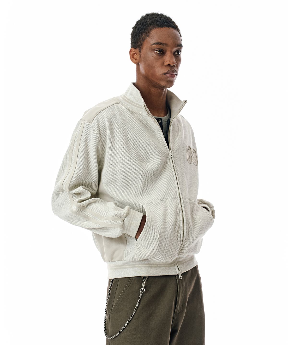 세컨모놀로그(SECONDMONO) Waffle Track Jacket [BEIGE]_SEJK022BEIGE