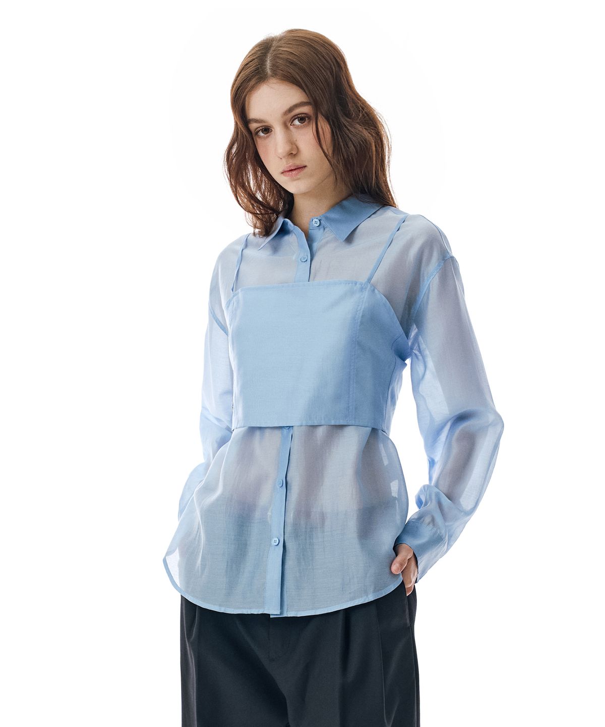 세컨모놀로그(SECONDMONO) W.(SET)Sheer Shirt Bustier Set [SKYBLUE]_SEWSH002SKYBLUE